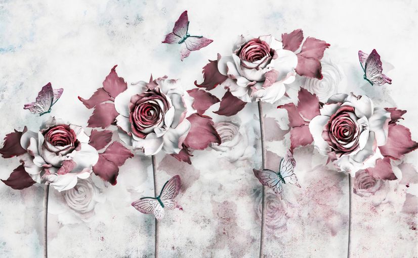 Elegant Floral with Little Butterfly Wallpaper Mural