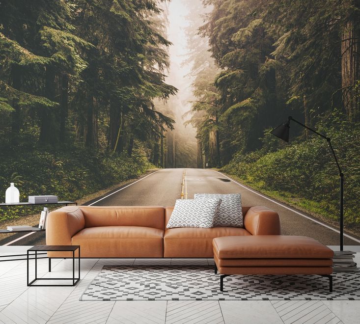 Highway on the Forest Landscape Wallpaper Mural
