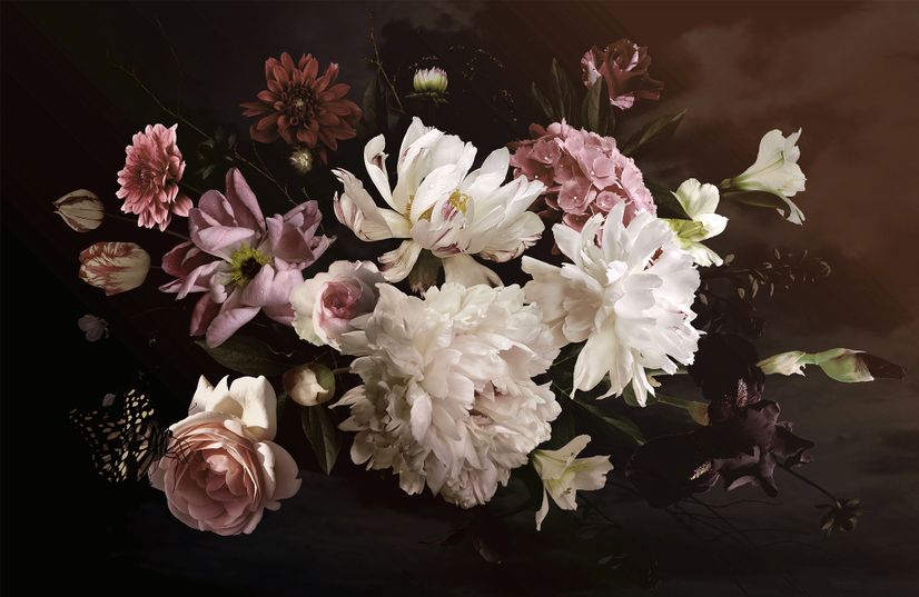 Dark Peony Floral Bouquet Wallpaper Mural