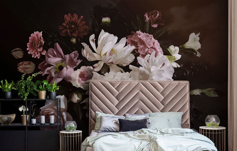 Dark Peony Floral Bouquet Wallpaper Mural