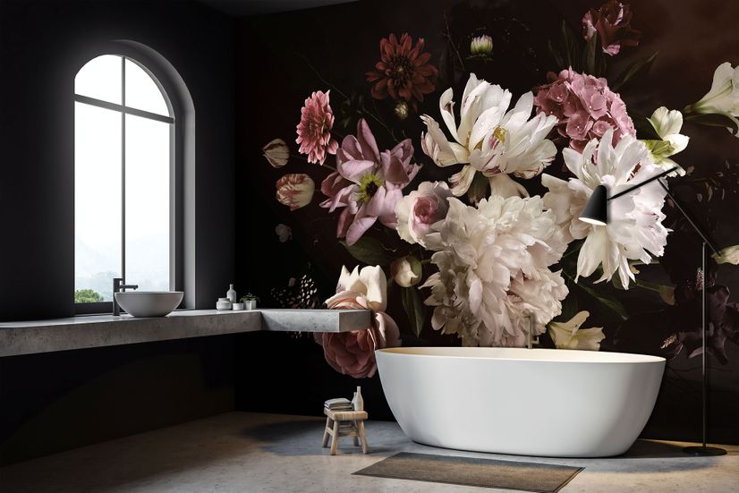 Dark Peony Floral Bouquet Wallpaper Mural