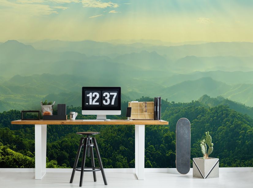 Green Mountain Silhouette Wallpaper Mural