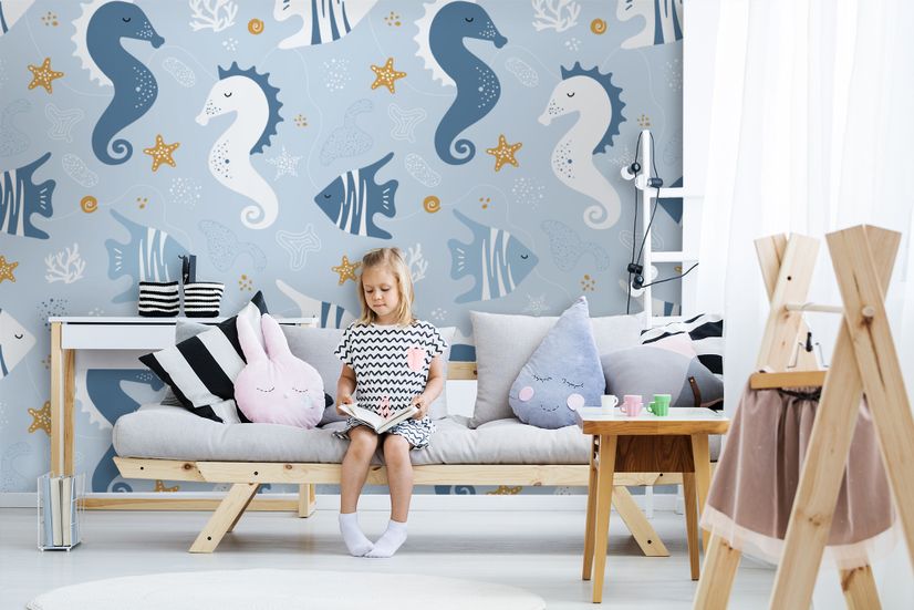 Zebrafish and Seahorse Wallpaper Mural