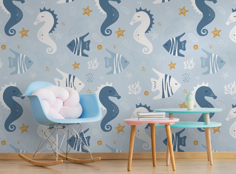 Zebrafish and Seahorse Wallpaper Mural