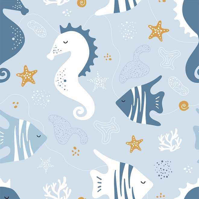 Zebrafish and Seahorse Wallpaper Mural