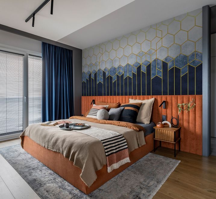 Geometric Dark Blue Honeycomb Wallpaper Mural