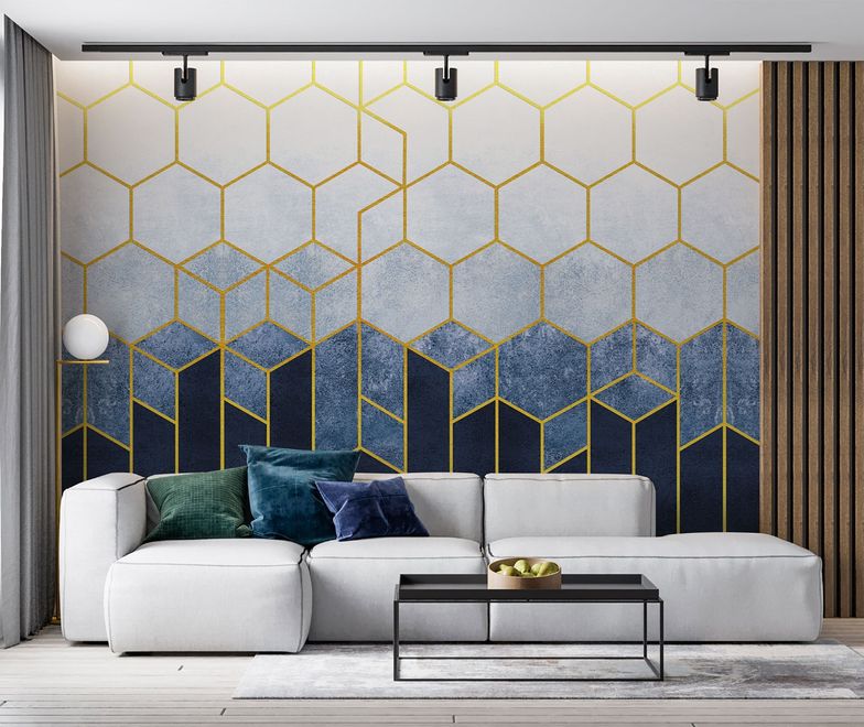 Geometric Dark Blue Honeycomb Wallpaper Mural