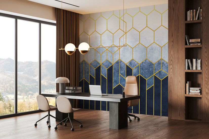 Geometric Dark Blue Honeycomb Wallpaper Mural