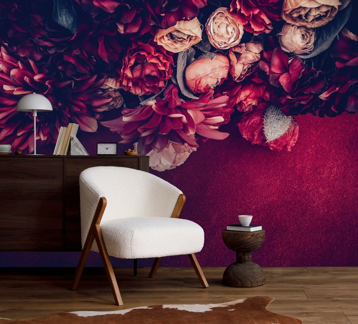Red Dahlia Rose Floral Bouqet Wallpaper Mural