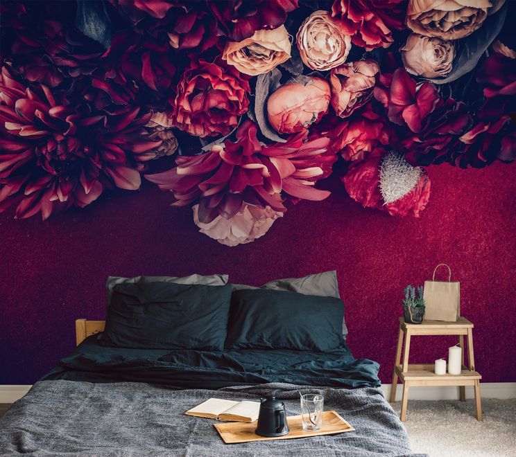 Red Dahlia Rose Floral Bouqet Wallpaper Mural