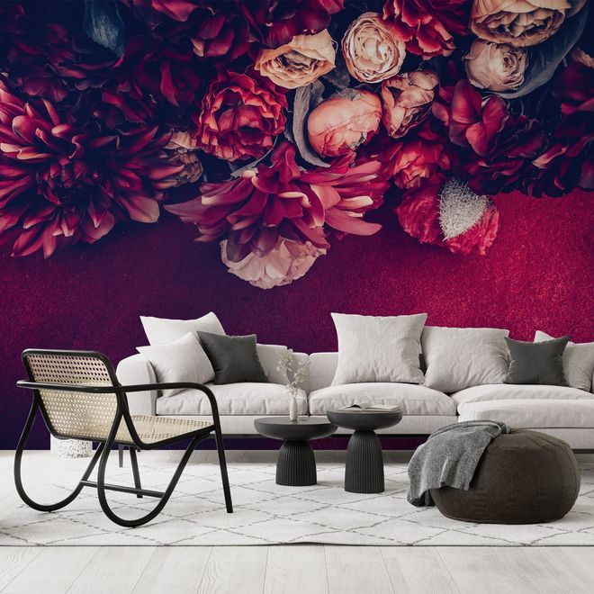 Red Dahlia Rose Floral Bouqet Wallpaper Mural