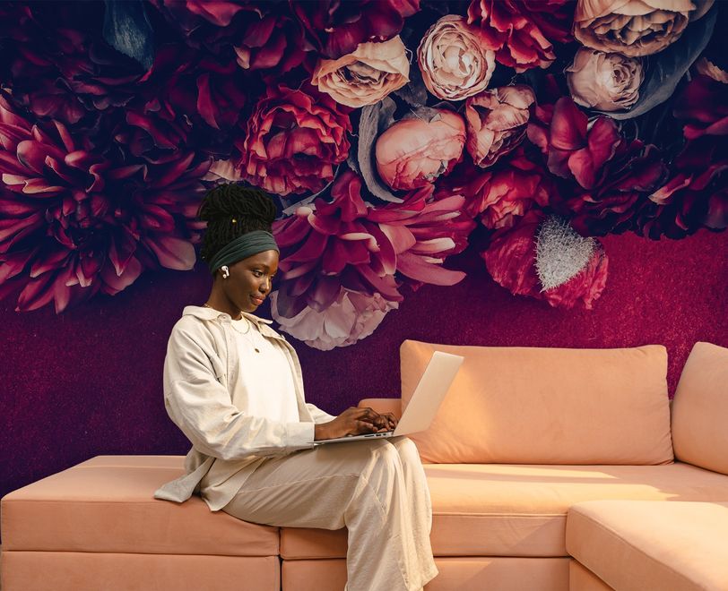 Red Dahlia Rose Floral Bouqet Wallpaper Mural