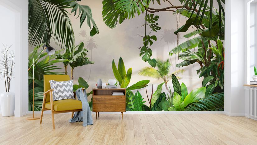 Realistic Tropical Jungle Plants Landscape Wallpaper Mural