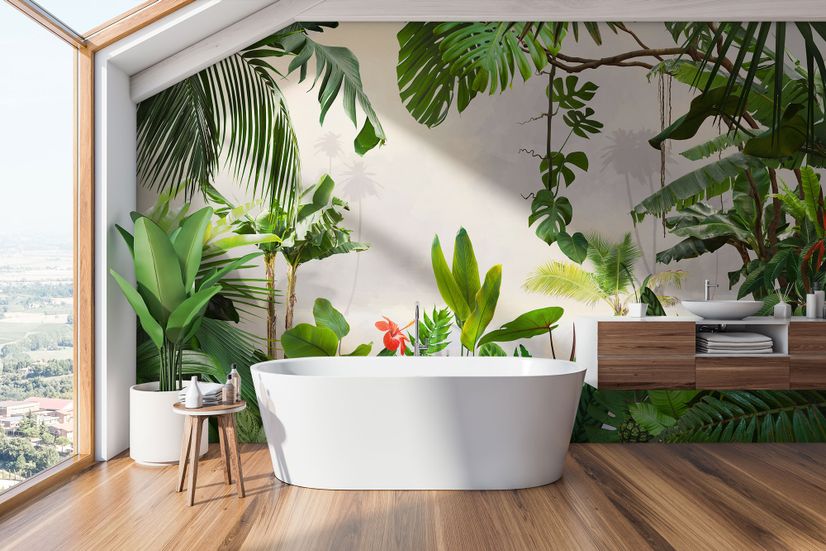 Realistic Tropical Jungle Plants Landscape Wallpaper Mural