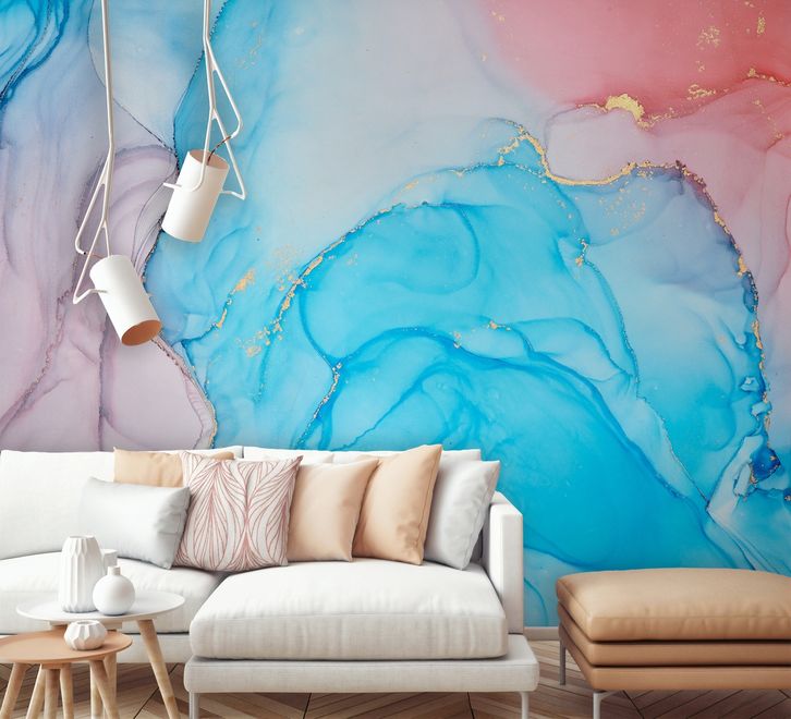 Blue Marble with Red Splash Wallpaper Mural