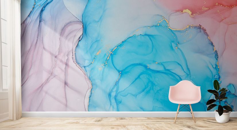 Blue Marble with Red Splash Wallpaper Mural