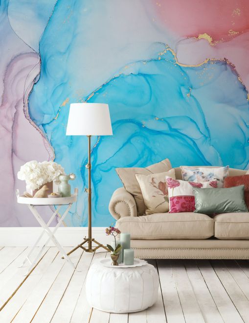 Blue Marble with Red Splash Wallpaper Mural