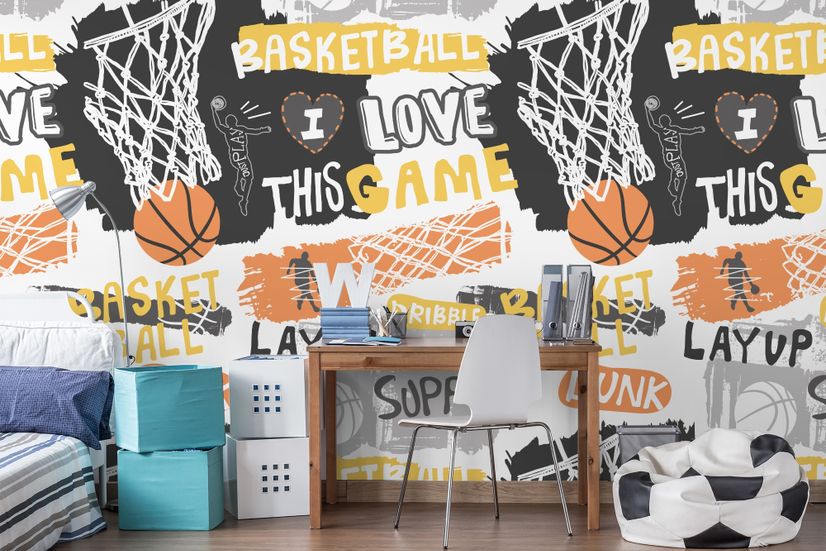 Basketball Hoop with Sport Slogans Wallpaper Mural