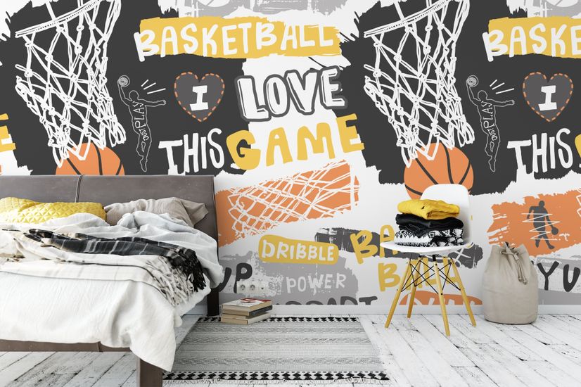 Basketball Hoop with Sport Slogans Wallpaper Mural