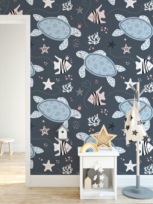 Sea Turtle and Zebrafish Wallpaper Mural