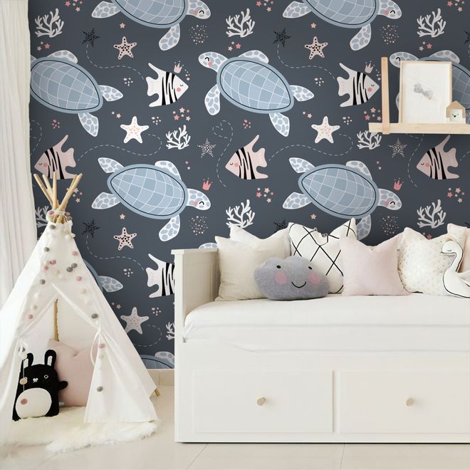 Sea Turtle and Zebrafish Wallpaper Mural