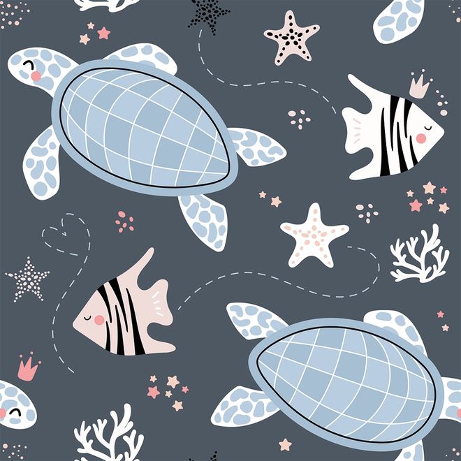 Sea Turtle and Zebrafish Wallpaper Mural