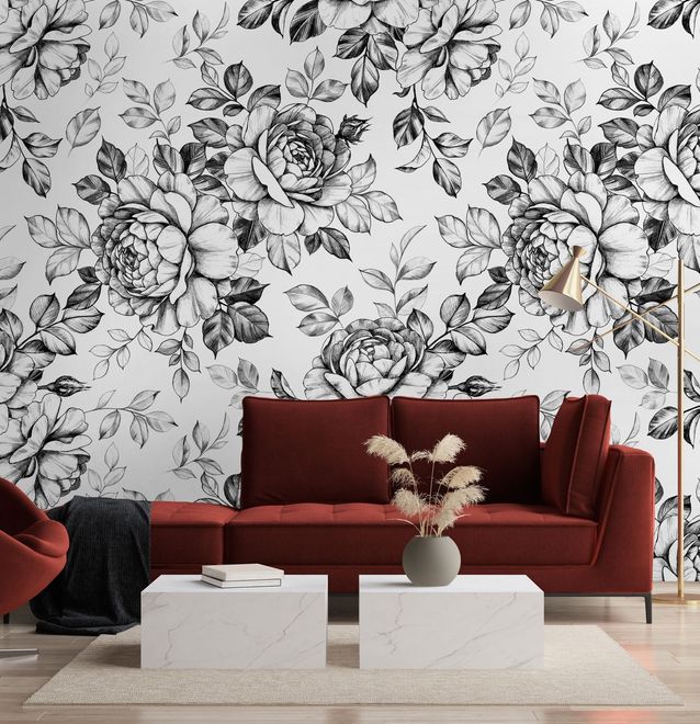 Black and White Flower Wallpaper Mural