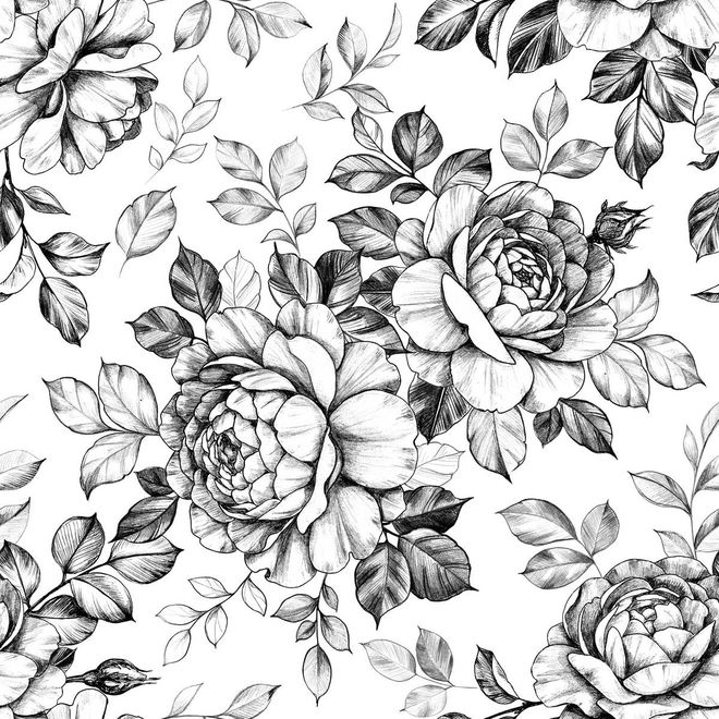 Black and White Flower Wallpaper Mural