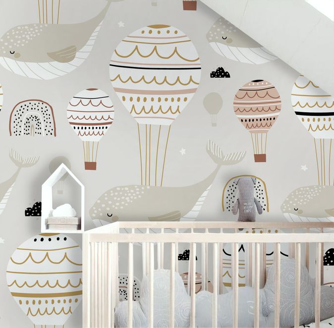 Air Balloon with Whale Wallpaper Mural