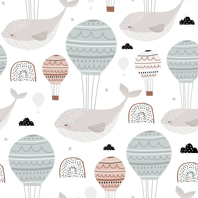 Air Balloon with Whale Wallpaper Mural