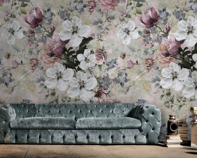 Watercolor Vintage Flower Wallpaper Mural