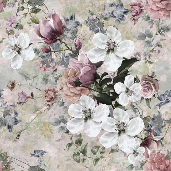 Watercolor Vintage Flower Wallpaper Mural