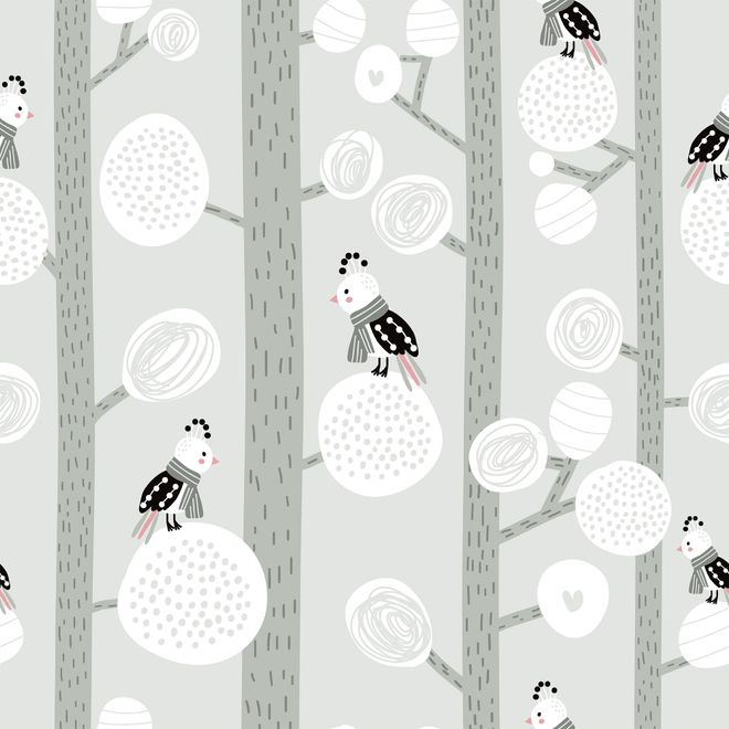 Dreamy Birds on Birch Tree Nursery Wallpaper Mural