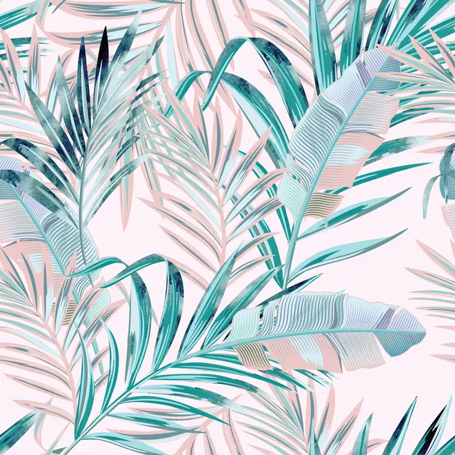 Tropical Pink Exotic Colorful Palm Leaf Wallpaper Mural
