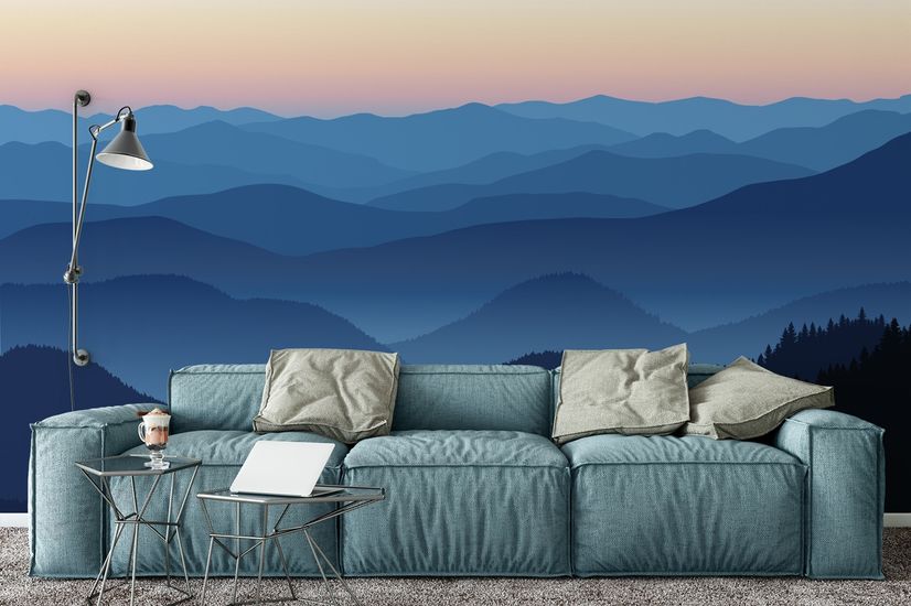 Mountain Silhouette at Sunset Wallpaper Mural