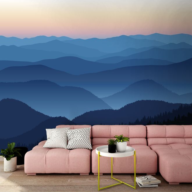 Mountain Silhouette at Sunset Wallpaper Mural