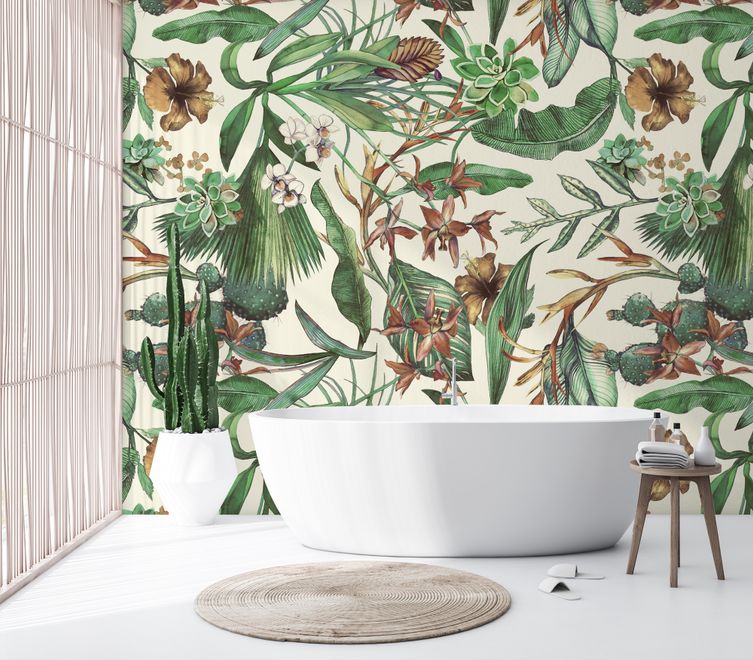 Watercolor Green Tropical Leaves Wallpaper Mural