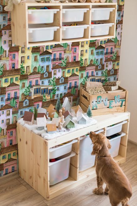 Kids Watercolor Medieval House with Plants Wallpaper Mural