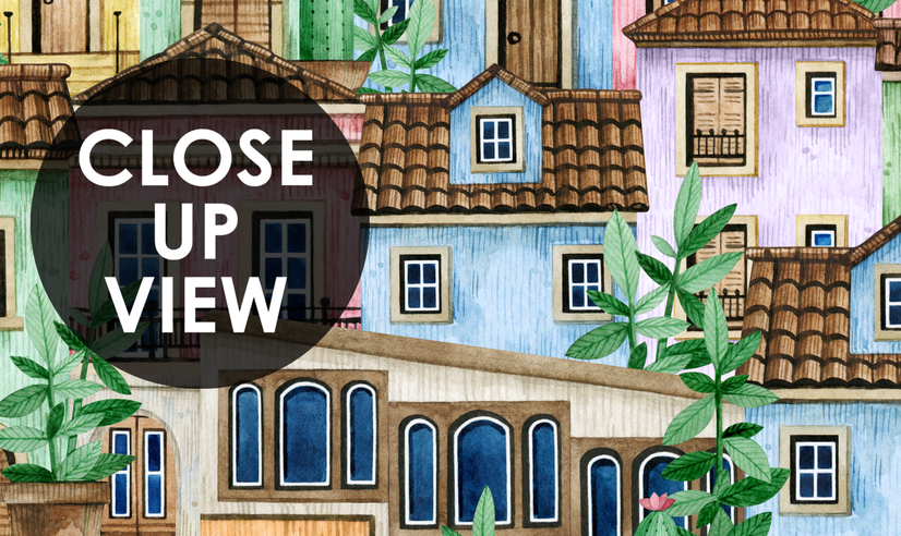 Kids Watercolor Medieval House with Plants Wallpaper Mural