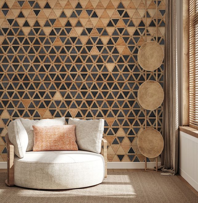 Geometric Triangle Shape Wood Texture Effect Wall Mural 