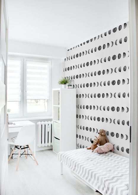 Watercolor Fullmoon Crescent Pattern Wallpaper Mural