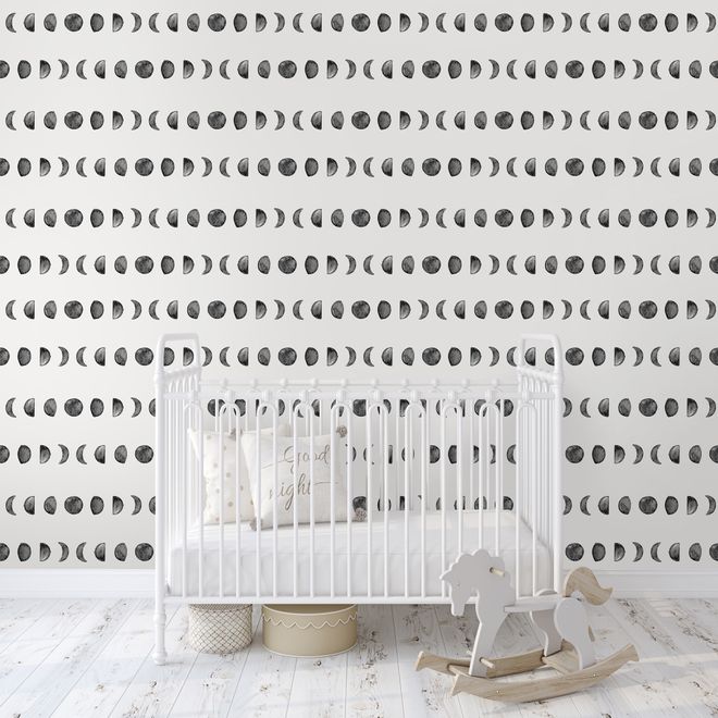 Watercolor Fullmoon Crescent Pattern Wallpaper Mural