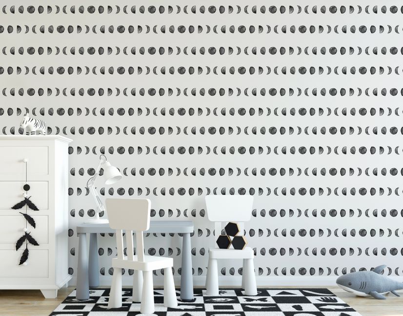 Watercolor Fullmoon Crescent Pattern Wallpaper Mural