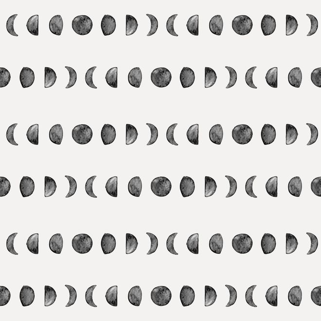 Watercolor Fullmoon Crescent Pattern Wallpaper Mural