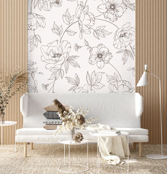 Poppy Drawing Floral Wallpaper Mural