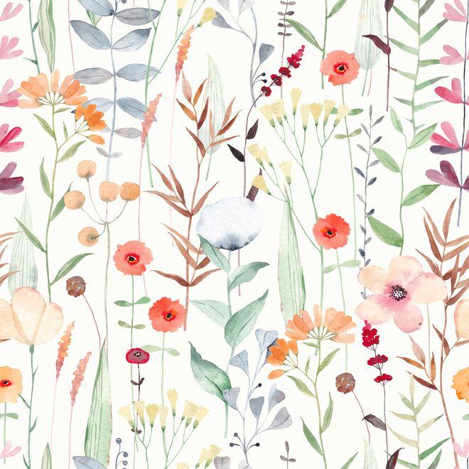 Watercolor Colorful Wildflower Garden Wallpaper Mural