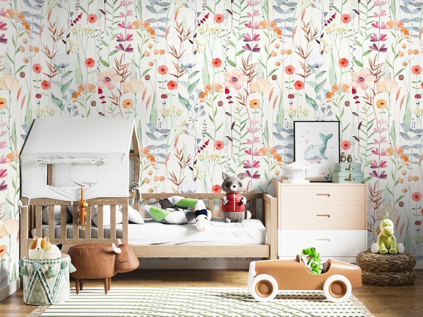 Watercolor Colorful Wildflower Garden Wallpaper Mural
