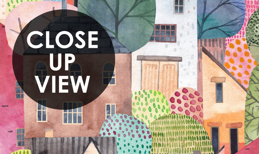 Kids Watercolor Cute Town House Wallpaper Mural