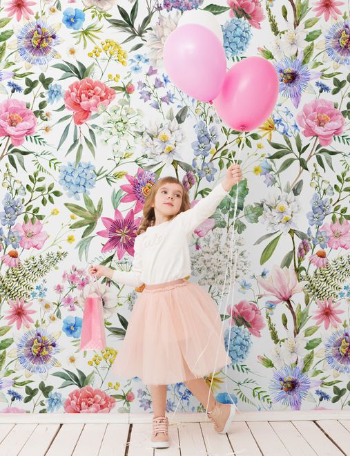 Colorful Spring Pink Wildflowers Wallpaper Mural