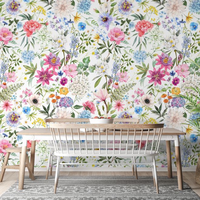 Colorful Spring Pink Wildflowers Wallpaper Mural